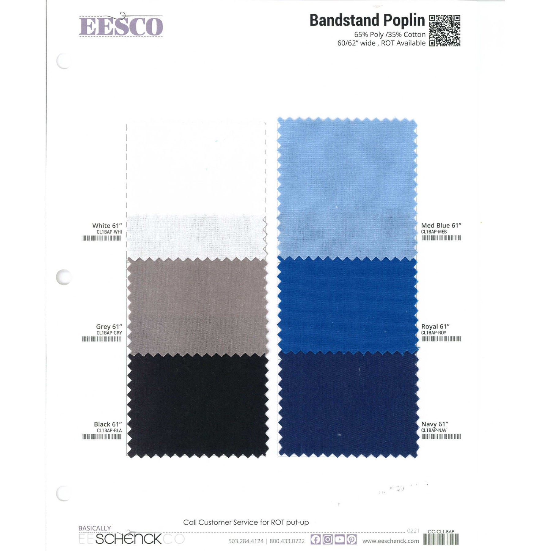 EESCO Bandstand Poplin Color Card EE Schenck Company