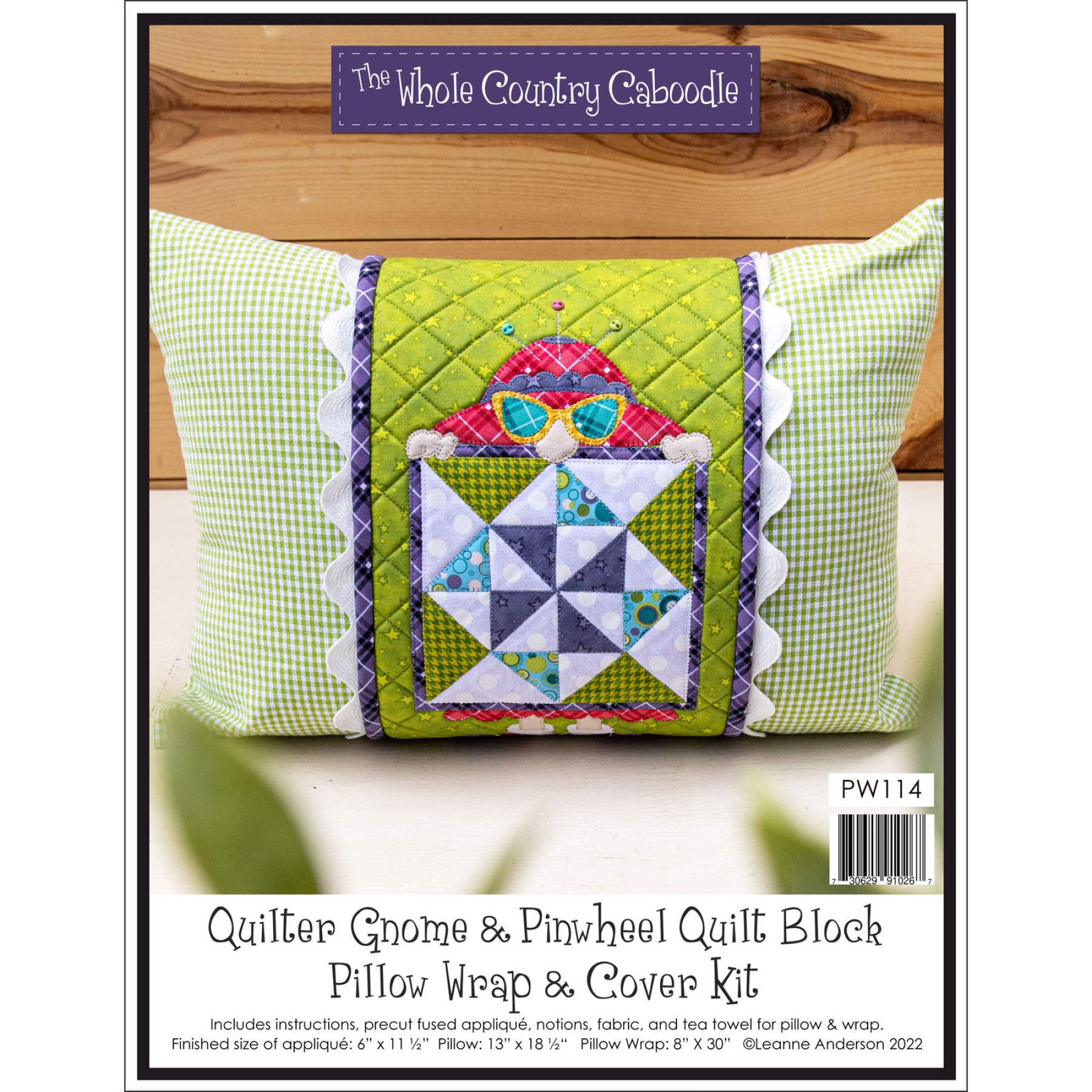 Quilter Gnome & Pinwheel Quilt Block Pillow Wrap & Cover Kit EE