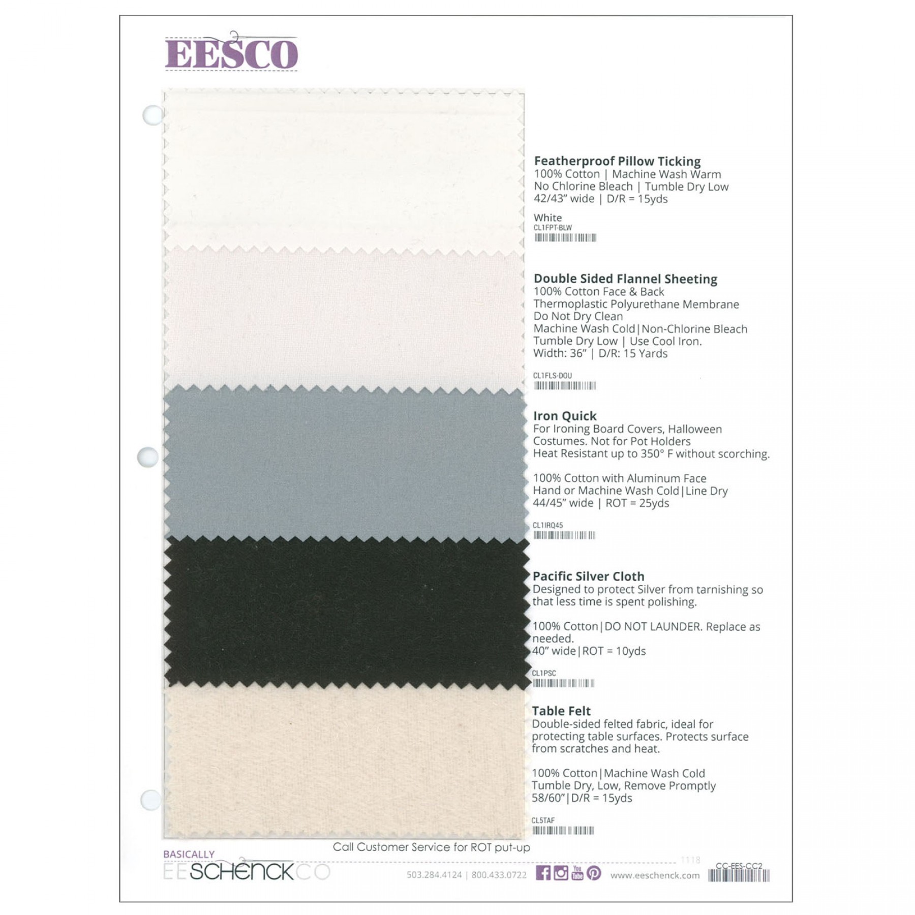 EESCO Basics Color Card 2 Featherproof Pillow Ticking Fabric EE